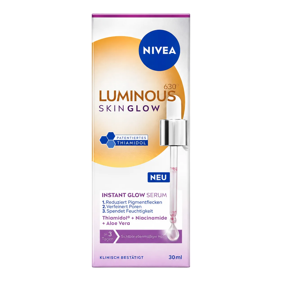 NIVEA LUMINOUS630 Skin Glow Instant Glow Serum 30 ml Faltschachtel, EAN 4006000173528